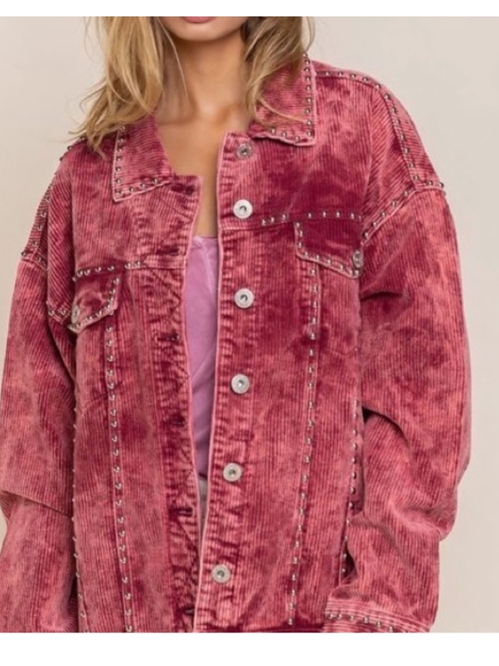 POL Pink Studded Corduroy Jacket Coat sz M